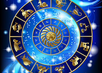 Gold zodiac circle with the signs and the constellations. Calendar cover design. Vector illustration