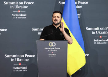 LUCERNE, SWITZERLAND - JUNE 16: Ukraine's President Volodymyr Zelensky attends  the closing press conference during the Summit on Peace in Ukraine on June 16, 2024 in Lucerne, Switzerland. The Swiss government reported that 90 countries and international organizations had registered for the summit, although Russia, which launched a large-scale invasion of Ukraine two years ago, was not invited.(Photo by Sedat Suna/Getty Images)