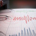 Seismograph printing seismic activity records of a severe earthquake.