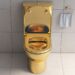 Golden toilet bowl in wc. 3d illustration