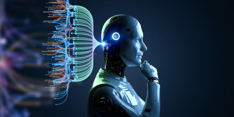 Automation data analytic with 3d rendering ai robot with digital visualization for big data scientist