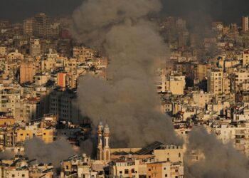 Smoke rises from Israeli airstrikes in Dahiyeh, a southern suburb of Beirut, Lebanon, Tuesday, March 3, 2026. (AP Photo/Hussein Malla)