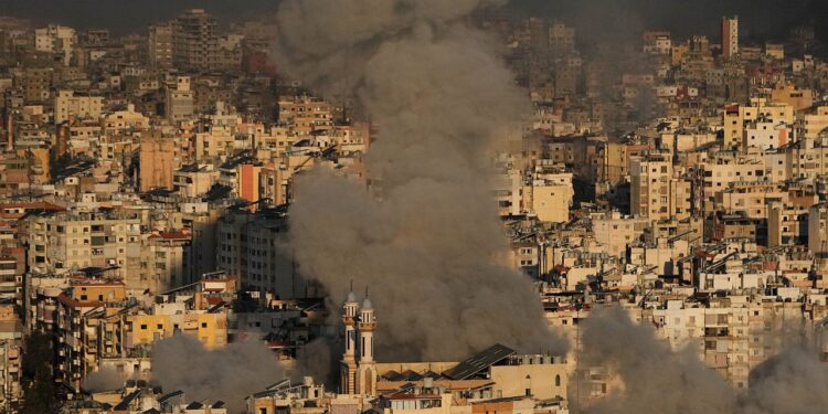 Smoke rises from Israeli airstrikes in Dahiyeh, a southern suburb of Beirut, Lebanon, Tuesday, March 3, 2026. (AP Photo/Hussein Malla)